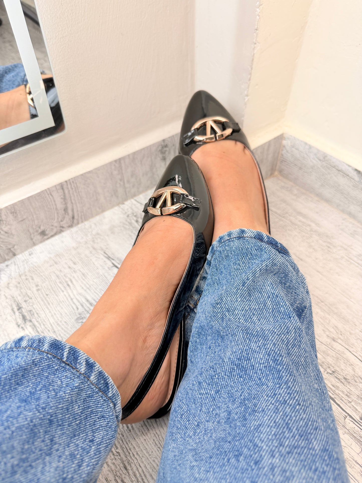 Baletas slingback black gloss