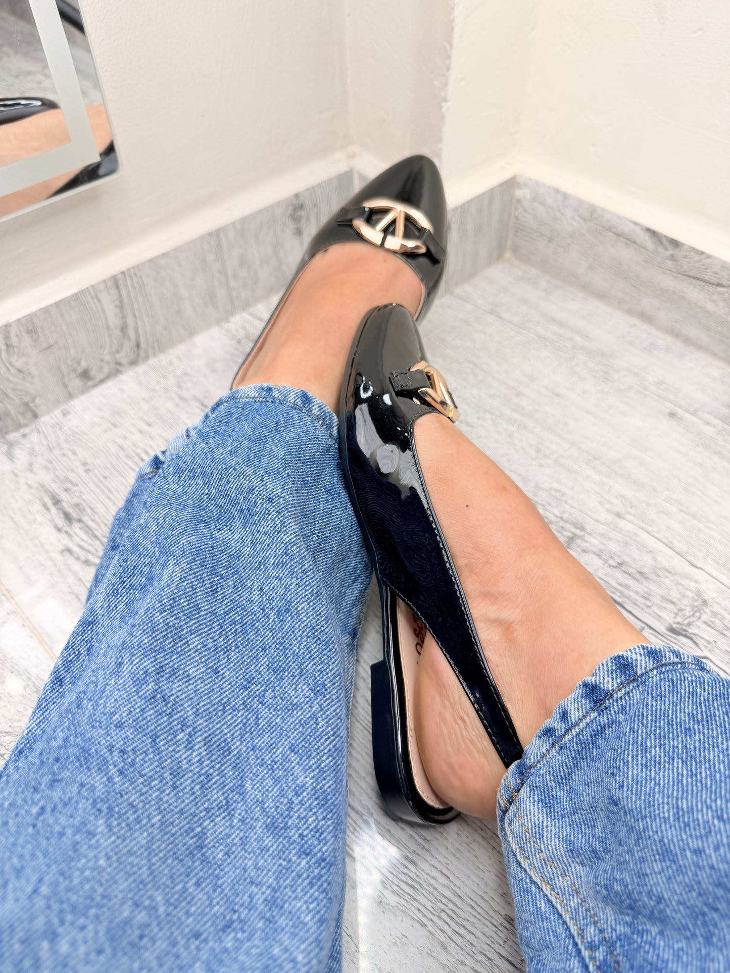 Baletas slingback black gloss