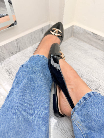 Baletas slingback black gloss