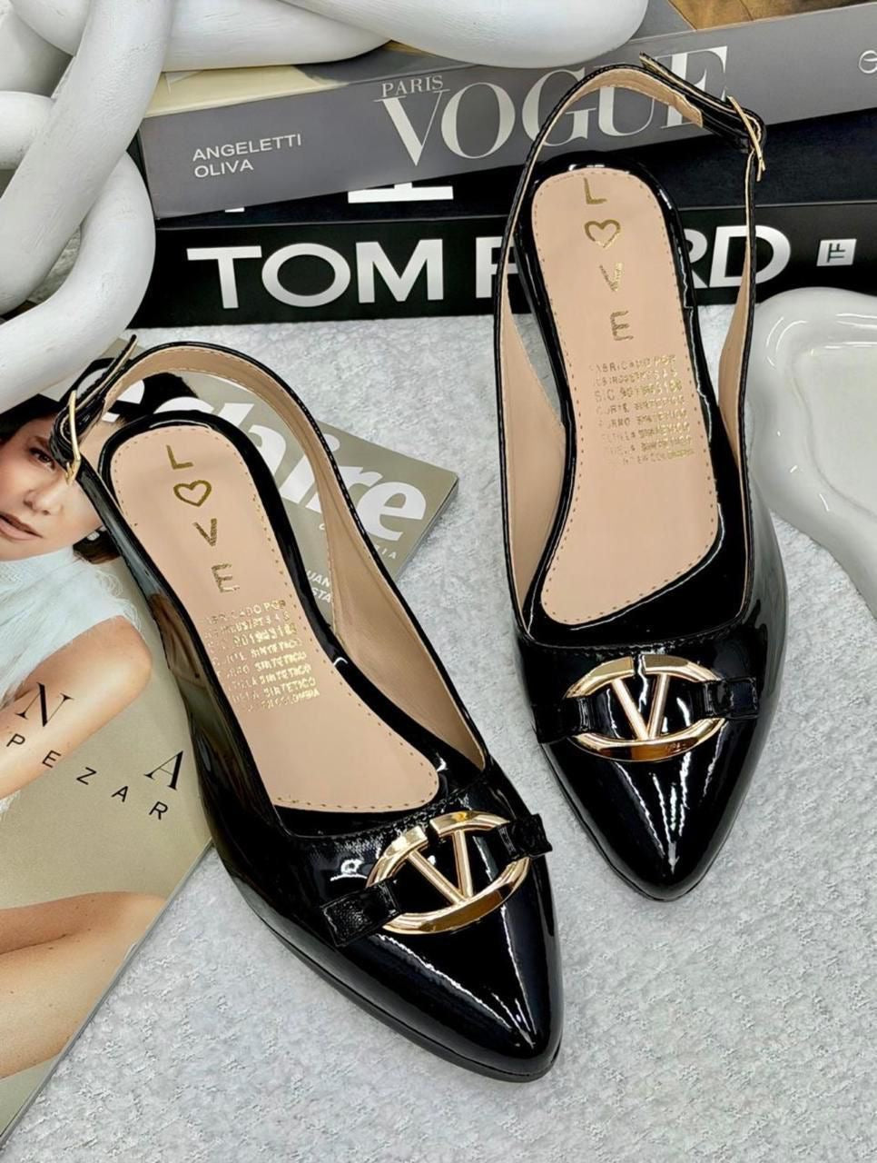 Baletas slingback black gloss