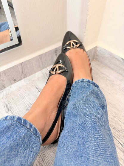 Baletas slingback black gloss