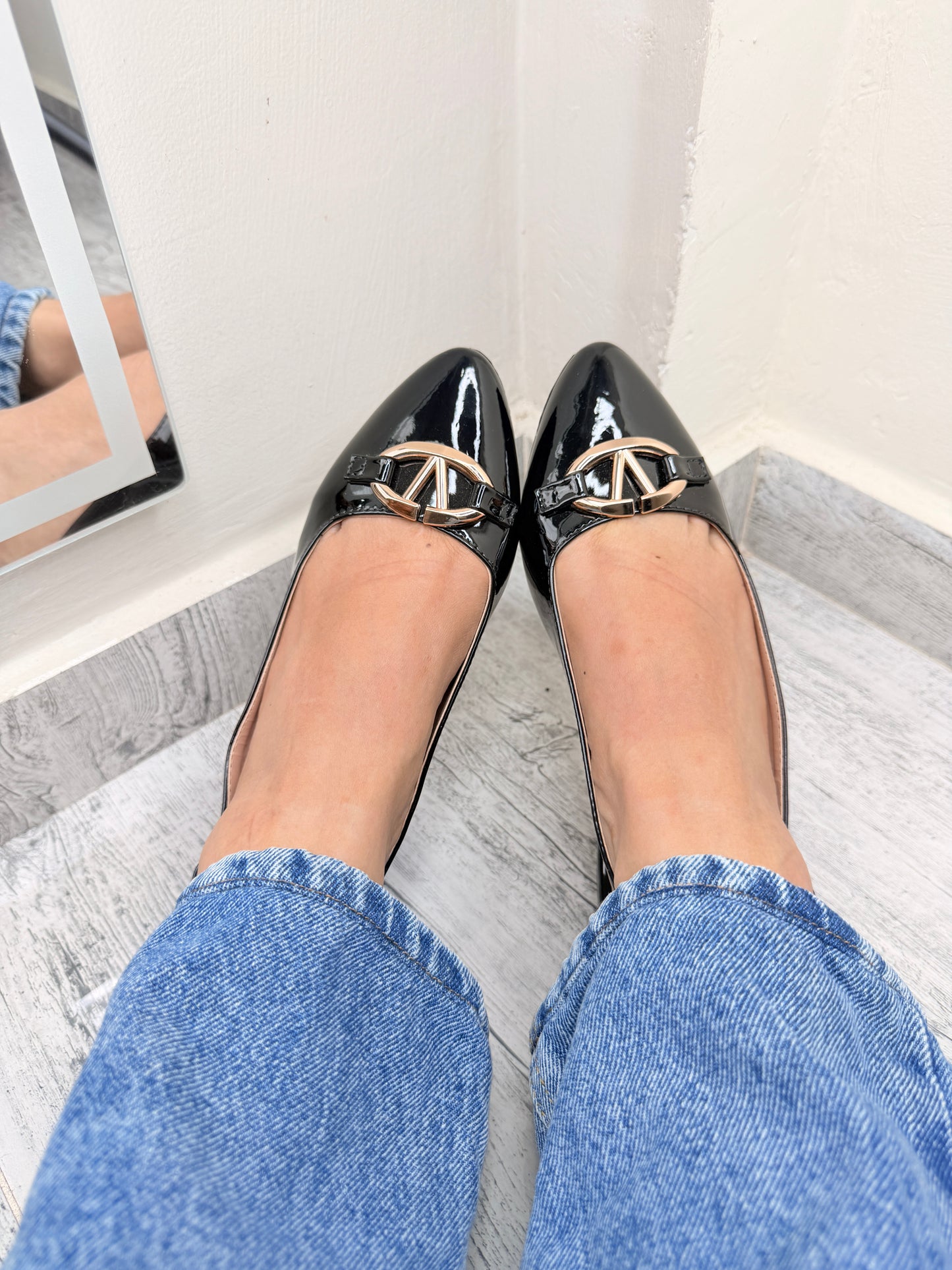 Baletas slingback black gloss