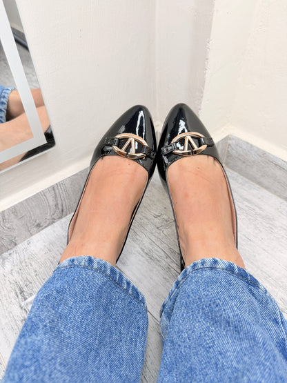 Baletas slingback black gloss