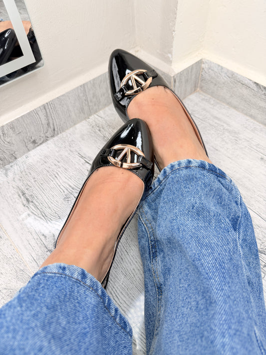 Baletas slingback black gloss